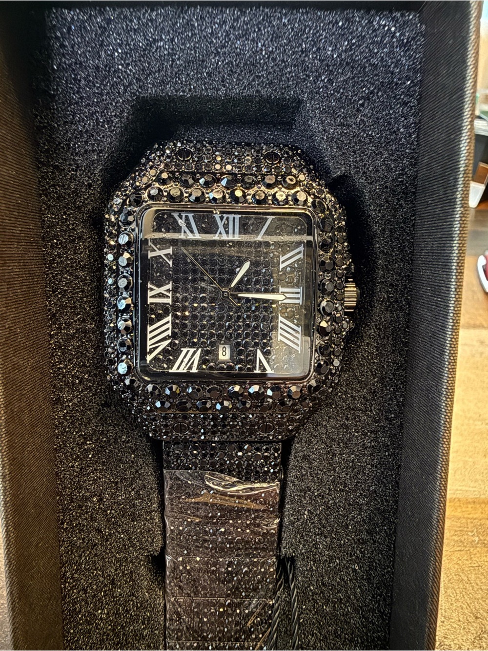 AJ Accessories Black Iced Out Square Face Watch